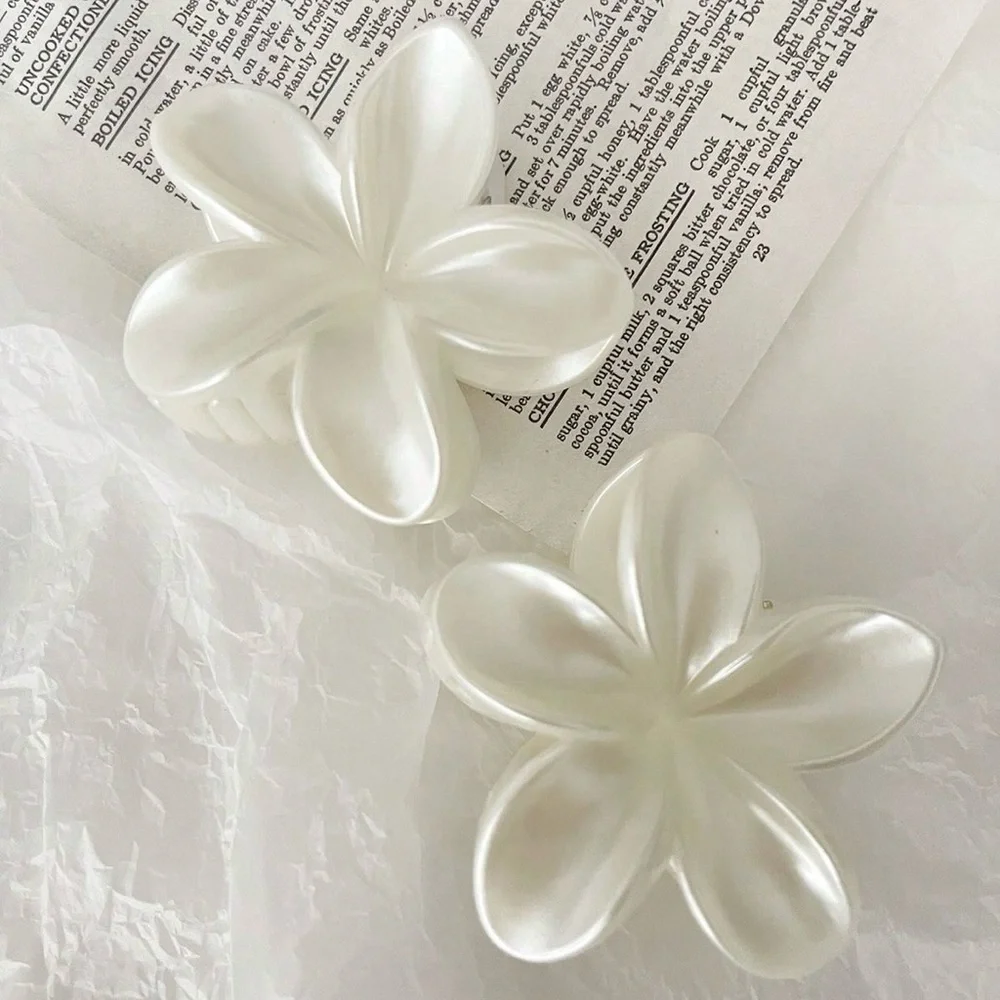 Pearl White Plumeria Flower Hair Clip